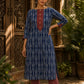 Indigo Dabu Print Kurta with Contrast Ajrakh Rust Chevron V-Placket & Matching Cuff Detail