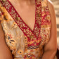 Graceful cream all-over printed kurta adorned with an overlapping maroon zardozi-embroidered neckline and bold maroon detailing.