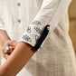 Classic White Cotton Kurta Featuring Black Leaf Vine Embroidery & Printed Sleeve Detail