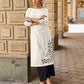 Classic White Cotton Kurta Featuring Black Leaf Vine Embroidery & Printed Sleeve Detail