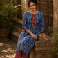 Indigo Dabu Print Kurta with Contrast Ajrakh Rust Chevron V-Placket & Matching Cuff Detail