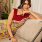 Elegant cream and maroon Madhubani dress featuring sophisticated wavy pintuck flap detailing.