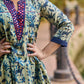 Artisan Indigo Kurta with Animal Motifs, Overlapping Neck and Handcrafted Maroon Mirror Detailing