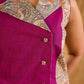 Elegant Madhubani jacket featuring magenta panels, asymmetrical closure, and a notch collar, enhanced with matching accents for a clean, tailored silhouette ideal for elevated corporate wear.