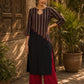 Black Cotton Kurta with Ajrakh Printed Asymmetrical Panel and Coin Detailing