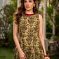 Graceful natural-printed halter dress elevated with subtle maroon highlights.