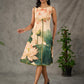 Statement Cream lotus motif dress with earthy olive accents.