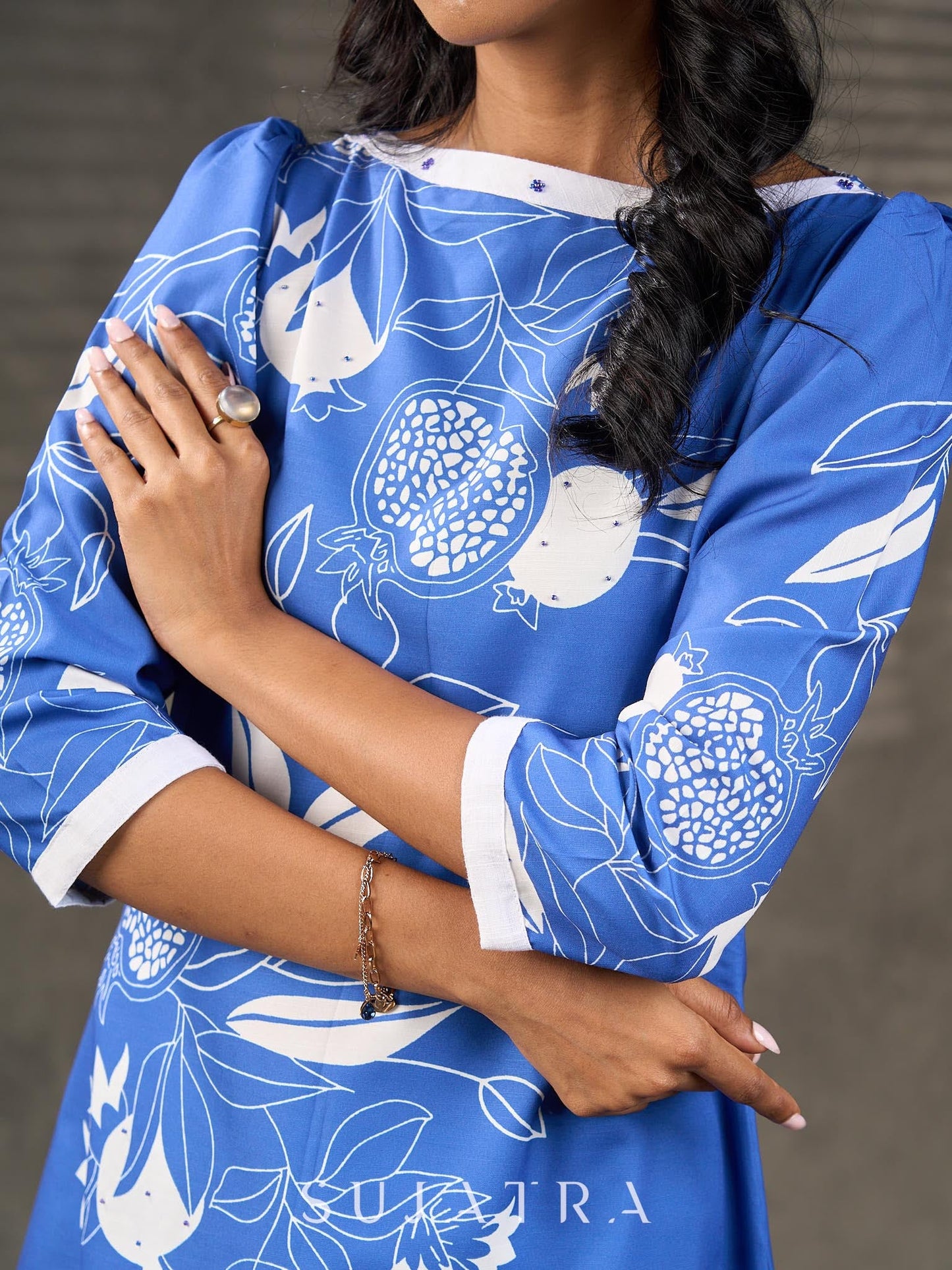 Sapphire and White Pomegranate Printed Dress