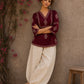 Graceful maroon hand block print top featuring timeless paisley motifs, delicate borders, and an elegant V-neck silhouette, crafted for effortless everyday sophistication.