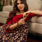 Black and Maroon Elegant Kalamkari Dress with pintuck detailing and flowing bias-cut silhouette.
