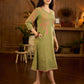 Muted pista hand block printed dress with delicate cascading hand block floral motifs and soft pink accents for a graceful, elegant, and refreshing everyday look.