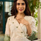 Serene ivory and sage green ombré overlap hakoba dress with olive button accents.