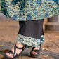 Artisan Indigo Floral Kurta with Black Mirror Work and Pleated Yoke Silhouette