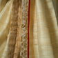 Elegant Off-White Ghicha Silk Saree with Benarasi Brocade Border and Contrast Red Piping Detail