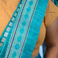Elegant Blue Handloom Ghicha Silk Saree with Contrast Woven Border & Geometric Pallu Design