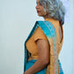 Elegant Blue Handloom Ghicha Silk Saree with Contrast Woven Border & Geometric Pallu Design