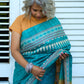Elegant Blue Handloom Ghicha Silk Saree with Contrast Woven Border & Geometric Pallu Design