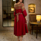 Classic Maroon & Beige Cotton Dress with Jamdani Inspired Hand Block Printed Border and Tie-Up Belt