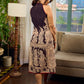 Black Heritage-inspired Kalamkari halter dress with elegant maroon contrast detailing.
