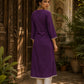 Deep Purple Kurta with White Crochet Lace Yoke Border & Sleeve Cuff Detail