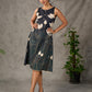 Bottle green and beige Pichwai lotus printed dress with beige accents