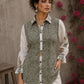 Off-white cotton shirt with pastel green Jaipur jaal print body and contrasting motif-printed sleeves.
