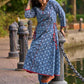 Indigo Printed A-Line Kurta with Waist-Defining Side Strings and Maroon Detailing