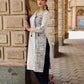Minimal White Straight Kurta with Monochrome Printed Angrakha Panel & Printed Cuffs