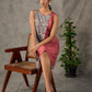 Grey and Rust Kalamkari inspired floral vine printed overlap dress with red accents