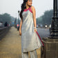 Grey Cotton Silk Sleeveless Kurta with Rose Pink Yoke and Button Detail