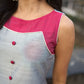 Grey Cotton Silk Sleeveless Kurta with Rose Pink Yoke and Button Detail