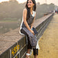 Elegant Sleeveless Black & White Viscose Rayon Angarkha Kurti with Collar