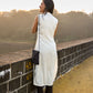 Elegant Sleeveless Black & White Viscose Rayon Angarkha Kurti with Collar