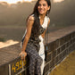 Elegant Sleeveless Black & White Viscose Rayon Angarkha Kurti with Collar