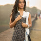 Elegant Sleeveless Black & White Viscose Rayon Angarkha Kurti with Collar