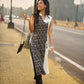 Elegant Sleeveless Black & White Viscose Rayon Angarkha Kurti with Collar