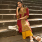 Maroon Cotton Kurta with Statement Mustard Kalamkari Print Front Panel and Tailored Silhouette