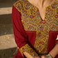 Maroon Cotton Kurta with Statement Mustard Kalamkari Print Front Panel and Tailored Silhouette