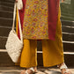 Maroon Cotton Kurta with Statement Mustard Kalamkari Print Front Panel and Tailored Silhouette