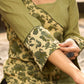 Sage Green Cotton Kurta with Floral Printed Overlapping Panel & Flared Sleeves