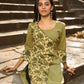 Sage Green Cotton Kurta with Floral Printed Overlapping Panel & Flared Sleeves