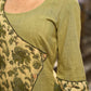 Sage Green Cotton Kurta with Floral Printed Overlapping Panel & Flared Sleeves