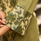 Sage Green Cotton Kurta with Floral Printed Overlapping Panel & Flared Sleeves