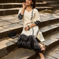Elegant Off-White Cotton Flex Kurti with Ikat Hem & Sleeve Accents