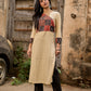 Beige Rayon Kurta With Ajrakh Patchwork Printed Yoke And Contrast Sleeve Borders