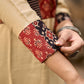 Beige Rayon Kurta With Ajrakh Patchwork Printed Yoke And Contrast Sleeve Borders
