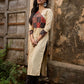 Beige Rayon Kurta With Ajrakh Patchwork Printed Yoke And Contrast Sleeve Borders