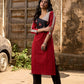 Maroon Cotton Kurti with Contemporary Geometric Print Yoke & Sleeves
