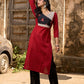 Maroon Cotton Kurti with Contemporary Geometric Print Yoke & Sleeves