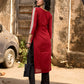 Maroon Cotton Kurti with Contemporary Geometric Print Yoke & Sleeves